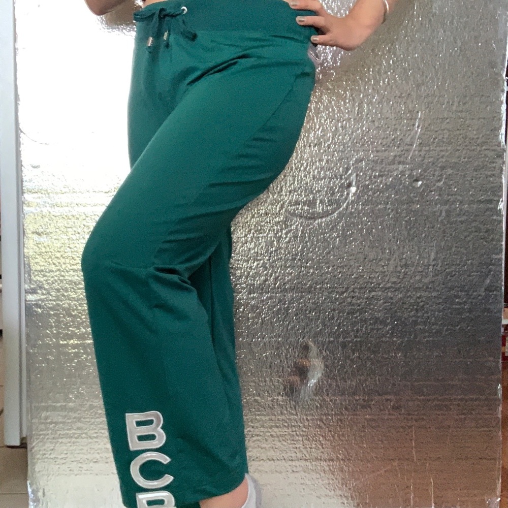 BCBG chic forest colored embellished track pants